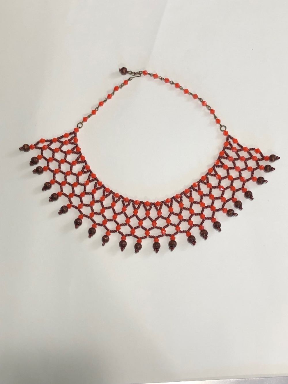 70s Lucite Bright Orange Beaded Collar Necklace